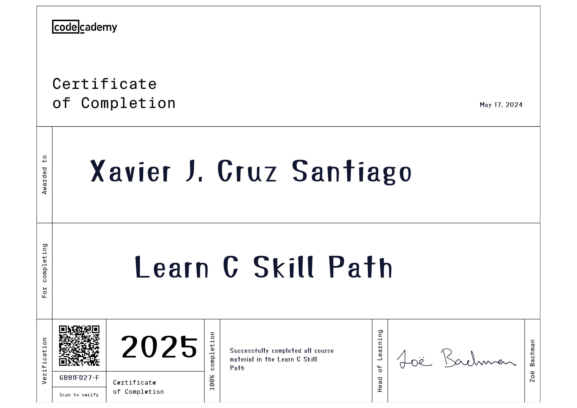 C Language certificate